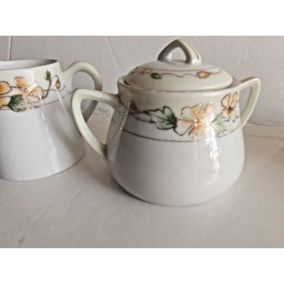 Nippon Hand-Painted Floral with Gold Trim Sugar Bowl & Creamer Set - Picture 5 of 13